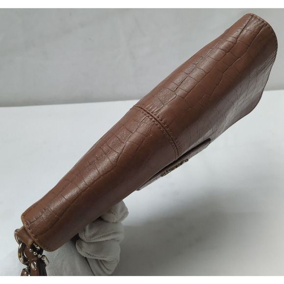 Coach Asley Brown Leather Snakeskin Embossed Flap Closure Wristlet Wallet - Picture 2 of 12